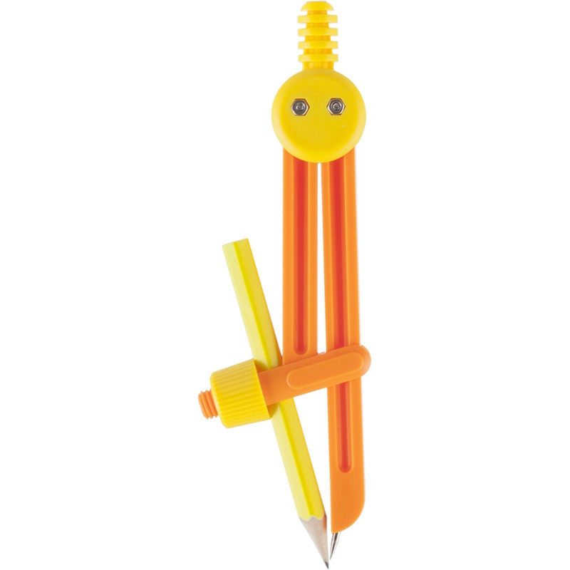 Циркуль 1 School пластиковый, длина 135мм, с карандашом, оранжевый, блистер оптом