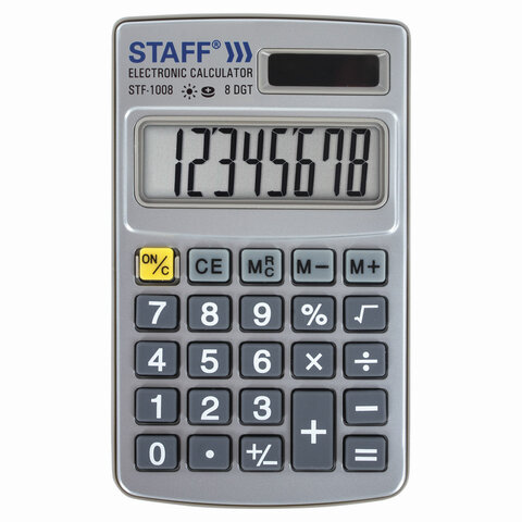 Калькулятор карманный металлический STAFF STF-1008 (103х62 мм), 8 разрядов, двойное питание, 250115 оптом