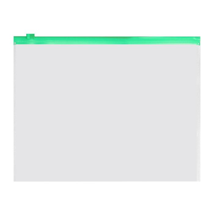 Папка-конверт на ZIP-молнии A5 150 мкм, Calligrata, прозрачная, зелёная молния оптом