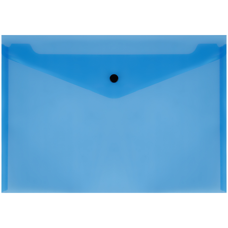 Папка-конверт на кнопке СТАММ А4, 150мкм, пластик, прозрачная, синяя оптом