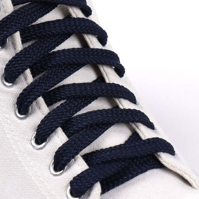 Шнурки для обуви, пара, плоские, 10 мм, 100 см, цвет тёмно-синий оптом
