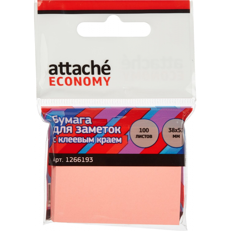 Стикеры Attache Economy с клеев.краем 38x51 мм, 100 лист неоновый розовый оптом