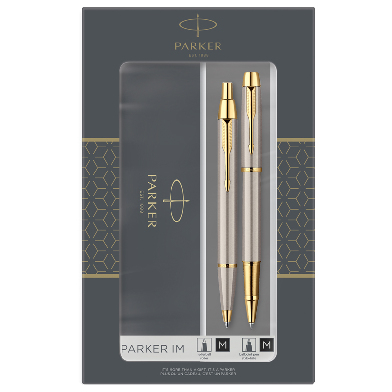 Набор Parker "IM Brushed Metal GT": ручка шариковая, 1,0мм и ручка-роллер, 1,0мм, подарочная упаковка оптом