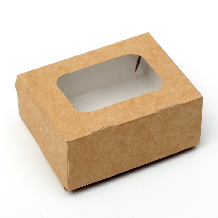 Коробка складная, с окном, крафтовая, 9 х 7 х 4 см оптом