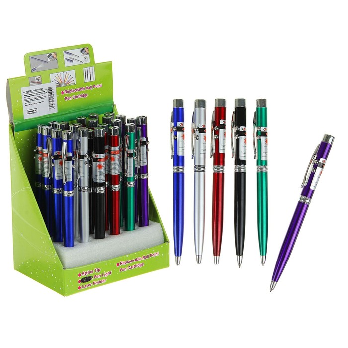 Фонарик-ручка с лазером карманный, 2 диода, цвета МИКС оптом
