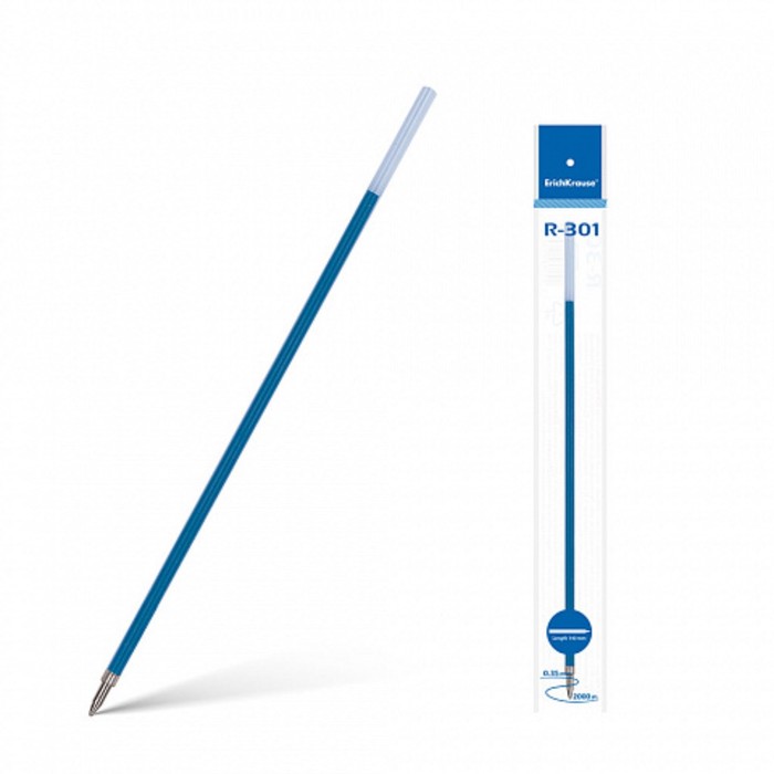 Стержень шариковый 0,7мм, 140 мм, ErichKrause, для ручек R-301 Stick, чернила синие, в инд.пакетах оптом