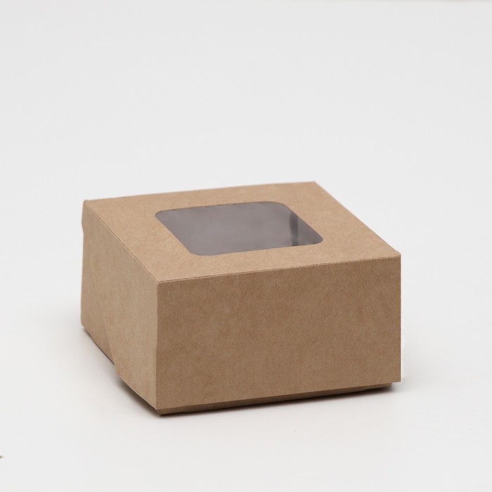 Коробка складная, с окном, крафтовая, 7 х 7 х 4 см оптом