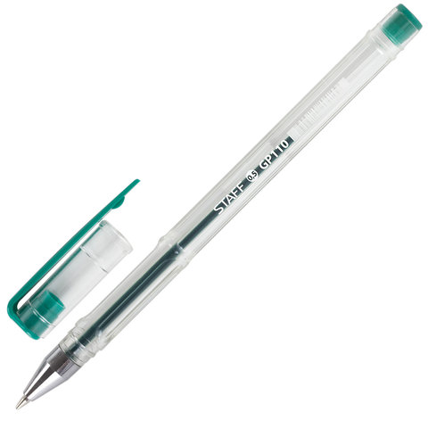 Ручка гелевая STAFF "Basic", ЗЕЛЕНАЯ, корпус прозрачный, хромированные детали, узел 0,5 мм, линия письма 0,35 мм, 142791 оптом