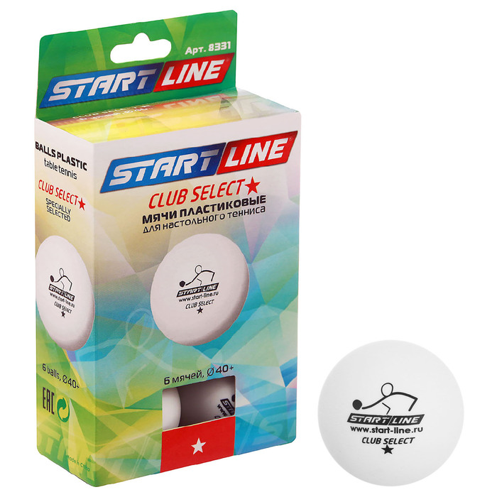 Мяч для настольного тенниса Start line Club Select, 1 звезда, набор 6 шт., цвет белый оптом
