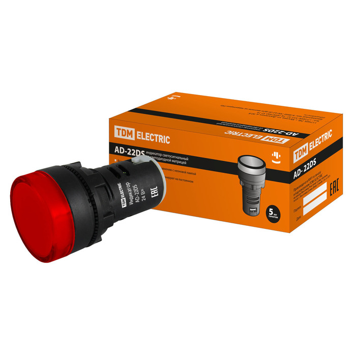 Лампа TDM AD-22DS(LED)матрица, d=22 мм, красный, 24 В, AC/DC, SQ0702-0006 оптом