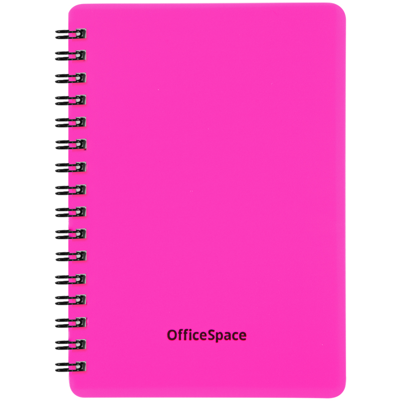 Записная книжка А6 60л., на гребне OfficeSpace "Neon", розовая пластиковая обложка оптом