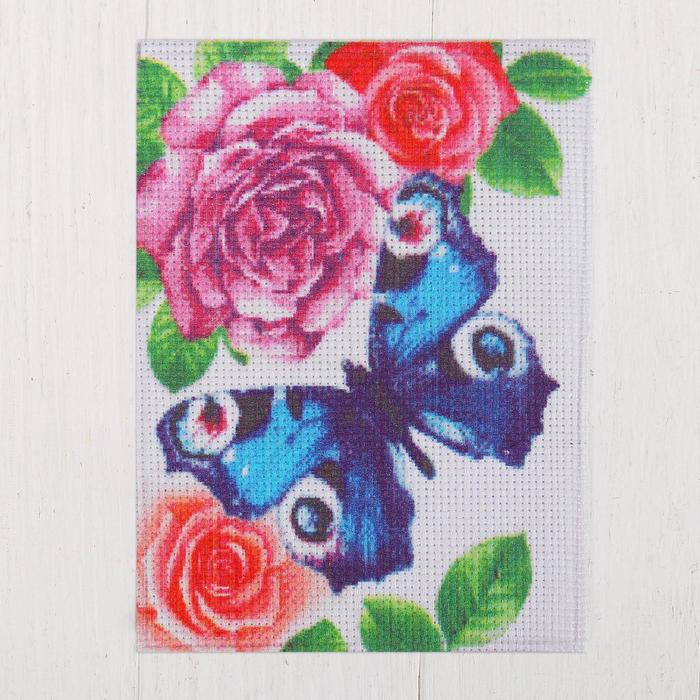 Канва для вышивки крестиком «Бабочка в цветах», 20х15 см оптом