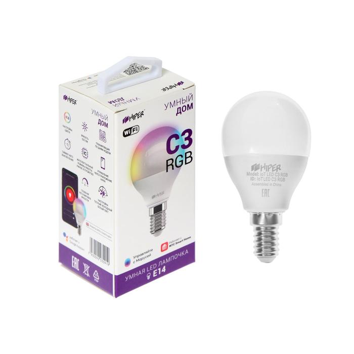 Умная LED лампа HIPER, Wi-Fi, Е14, Р45, 6 Вт, 2700-6500 К, 520 Лм, RGB оптом