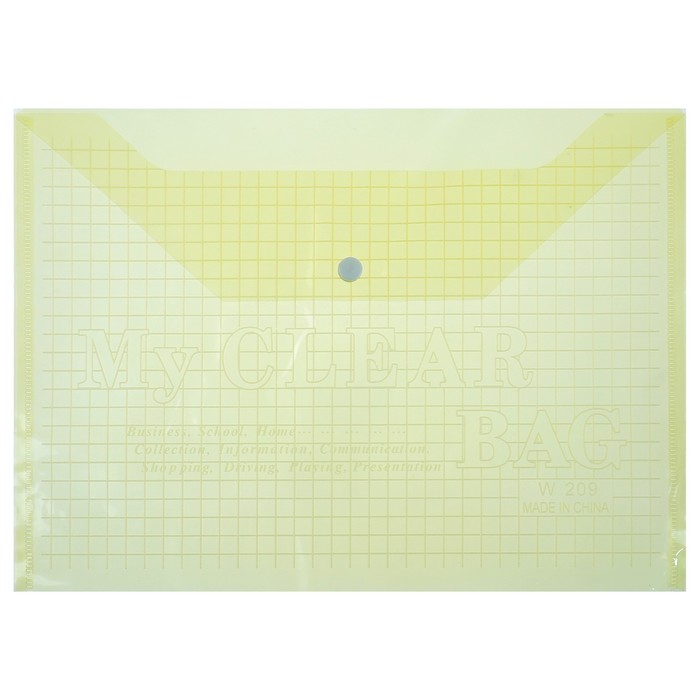 Папка-конверт "Клетка" на кнопке, А4, 80 мкр, тонированная, жёлтая оптом