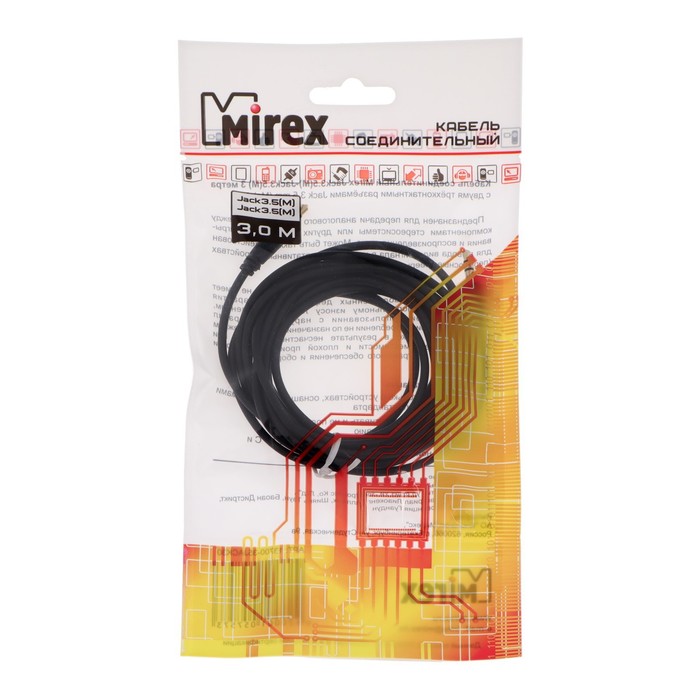 Кабель аудио AUX Mirex, Jack 3.5 мм(m)-Jack 3.5 мм(m), 3м, чёрный оптом