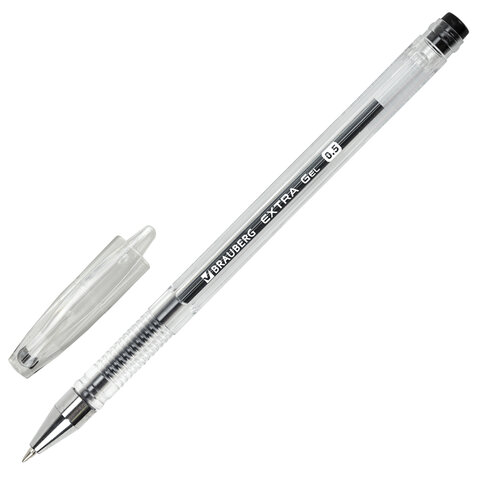 Ручка гелевая BRAUBERG "EXTRA", ЧЕРНАЯ, корпус прозрачный, узел 0,5 мм, линия 0,35 мм, 143900 оптом