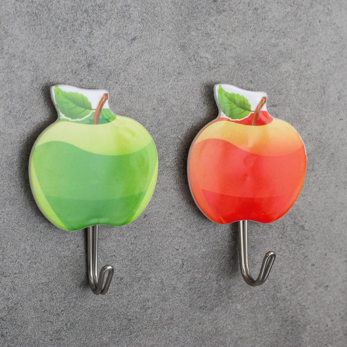 Набор крючков на липучке «Яблоки», 2 шт, цвет МИКС оптом