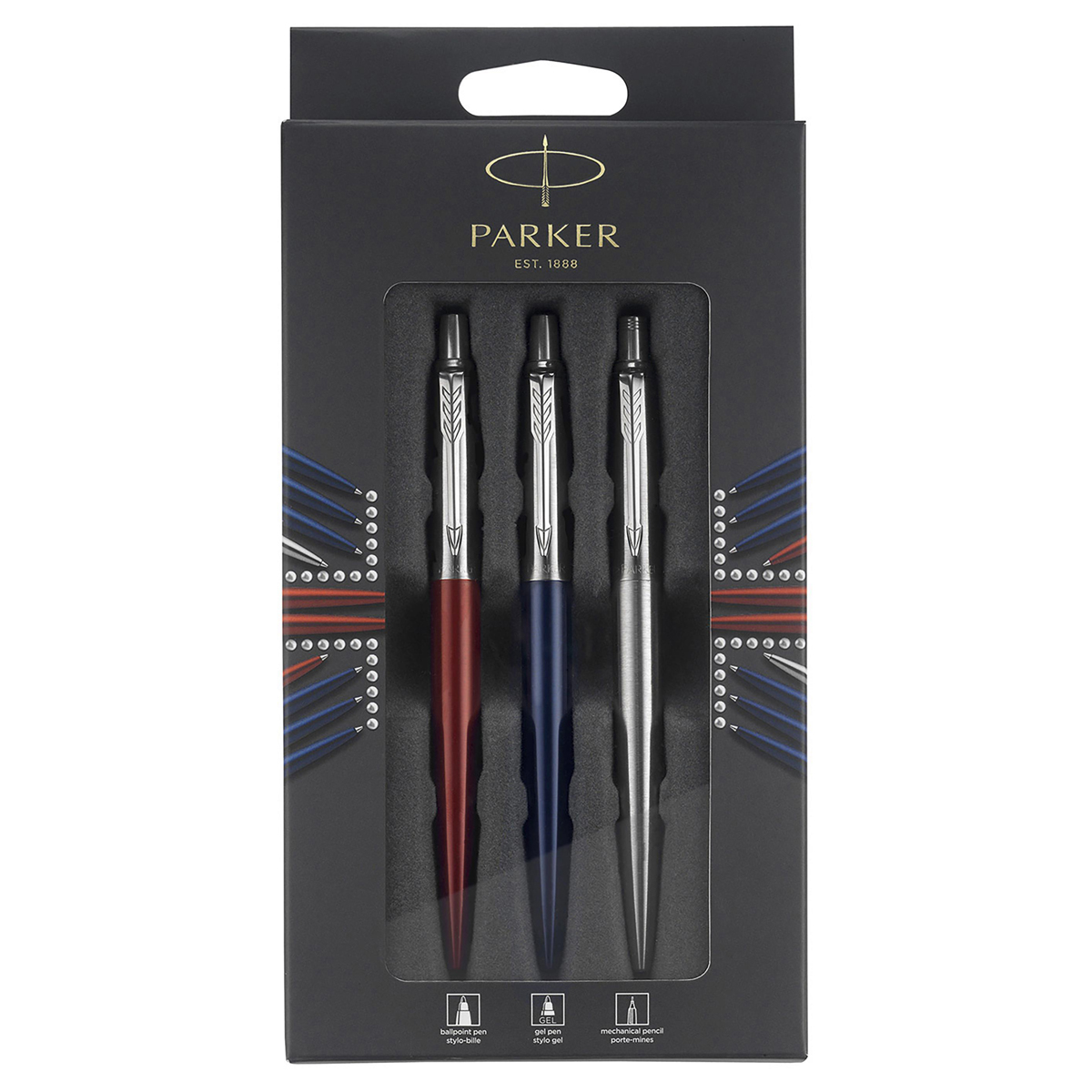 Набор Parker "Jotter London Trio": шариковая ручка + гелевая ручка + механический карандаш, подарочная упаковка, европодвес оптом