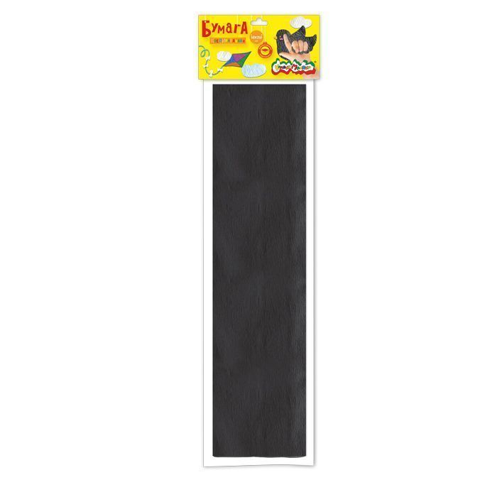 Бумага цветная крепированная Каляка-Маляка, 50х250 см, 32 г/м2, черная, в пакете с европодвесом оптом