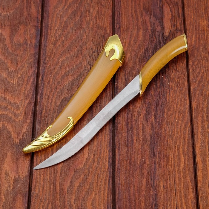 Сувенирный нож, светлое дерево с золотыми вставками 29 см оптом