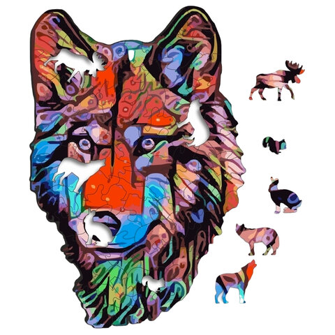 Пазл деревянный "Красочный волк", 110 фигурных деталей, деревянный короб, FOFA, ST006, ST0061 оптом