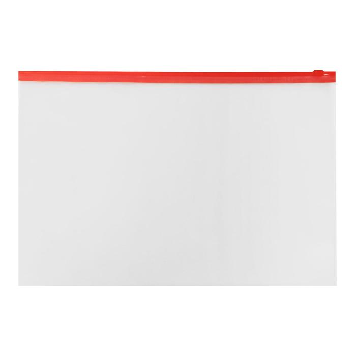 Папка-конверт на ZIP-молнии A4, 150 мкм, Calligrata, прозрачная, красная молния оптом