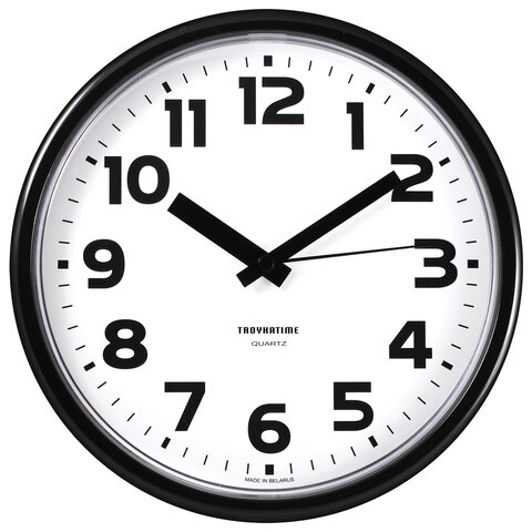Часы настенные TROYKATIME (TROYKA) 91900945, круг, белые, черная рамка, 23х23х4 см оптом