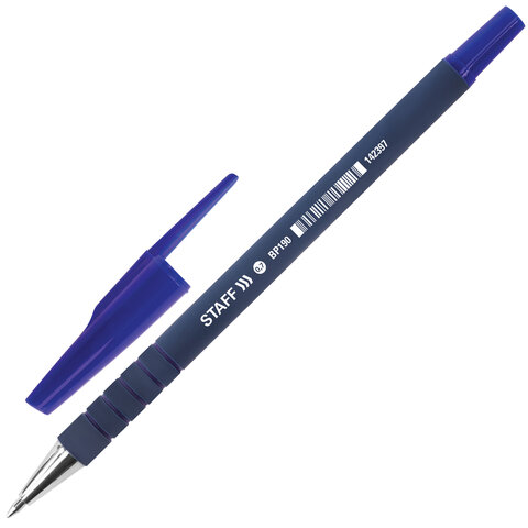 Ручка шариковая STAFF "EVERYDAY" BP-190, СИНЯЯ, корпус прорезиненный синий, узел 0,7 мм, линия письма 0,35 мм, 142397 оптом