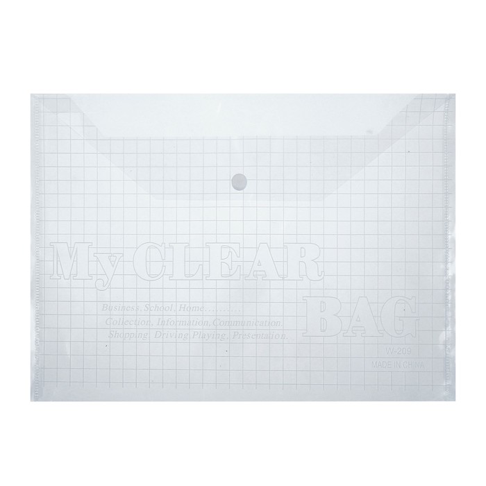 Папка-конверт на кнопке Calligrata "Клетка" А4, 80 мкм, прозрачная оптом
