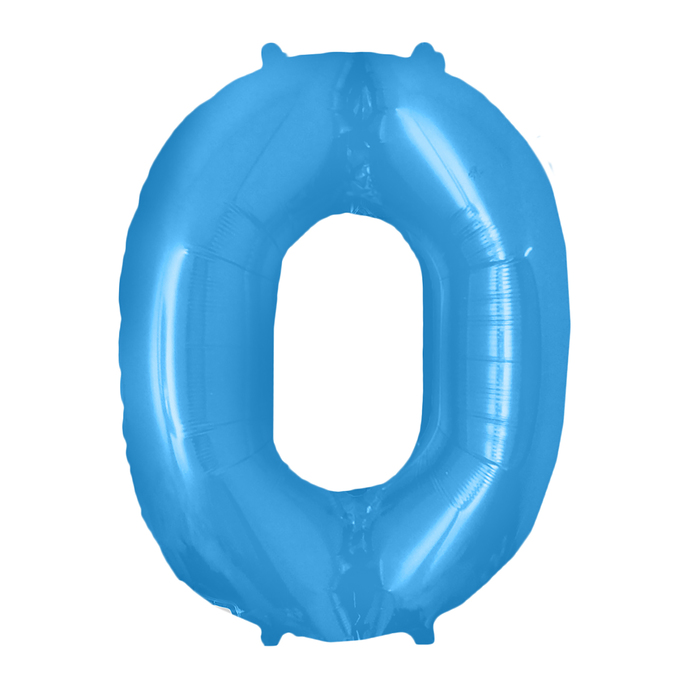 Шар фольгированный 16" Цифра 0, индивидуальная упаковка, цвет голубой оптом