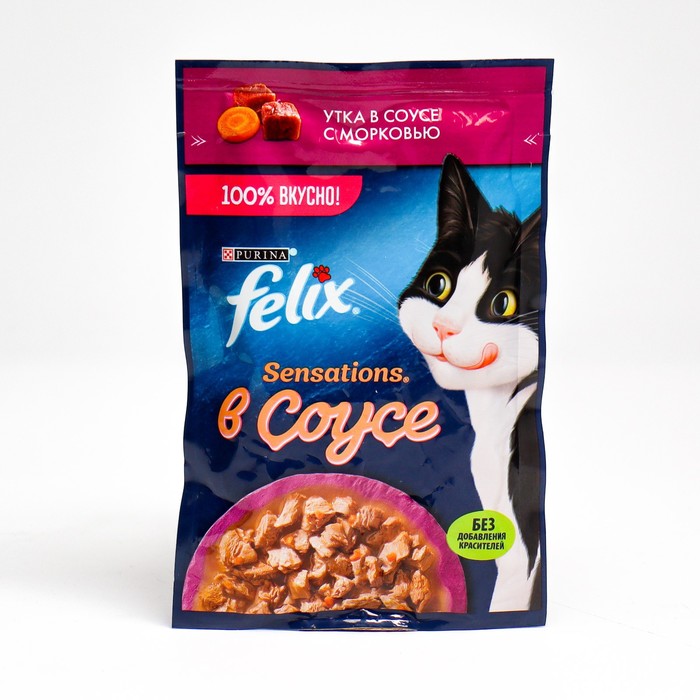 Влажный корм FELIX Sensations для кошек, утка/морковь в соусе, пауч, 75 г оптом