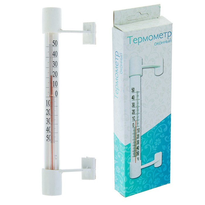 Пластиковый термометр оконный стеклянный "Липучка" в картоне, оптом