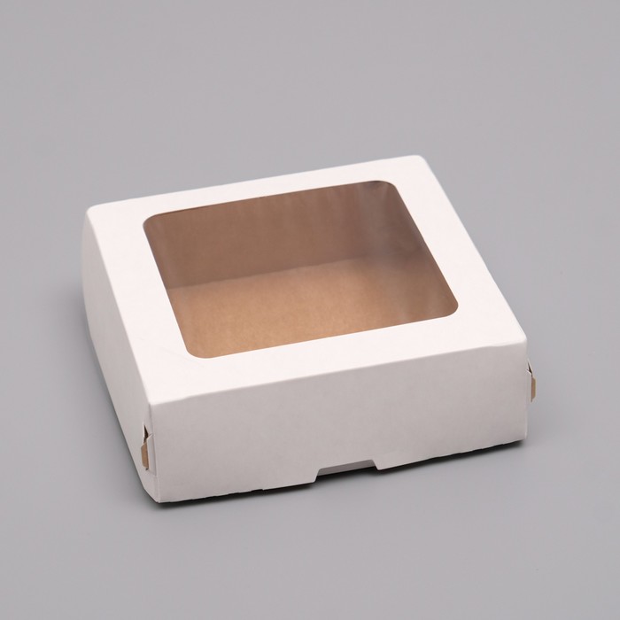 Коробка складная, с окном, белая, 10 х 10 х 3,5 см оптом