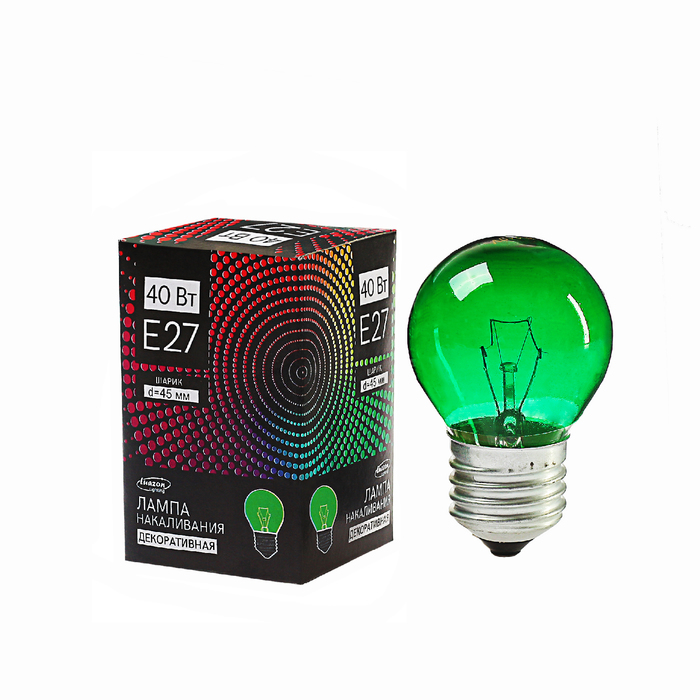Лампа накаливания Luazon Lighthing E27, 40W, декоративная, зеленая, 220 В оптом