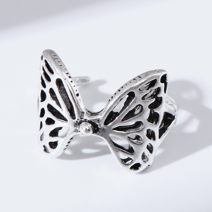 Кольцо "Крылья" бабочка, цвет серебро, безразмерное оптом