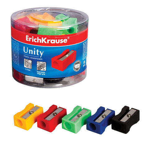 Точилка ERICH KRAUSE "Unity", пластиковая, прямоугольная, цвет ассорти, 38012 оптом