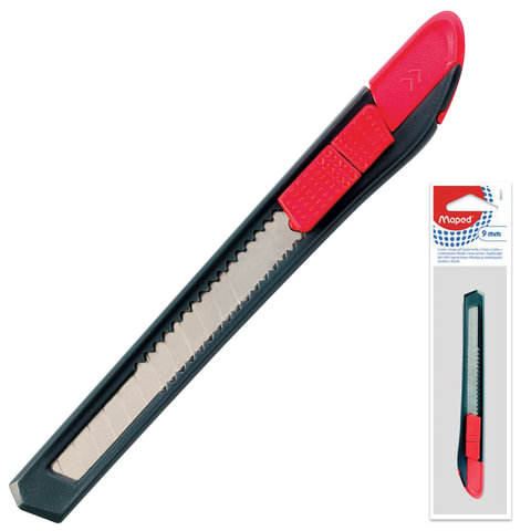 Нож канцелярский 9 мм MAPED (Франция) "Start", фиксатор, корпус черно-красный, европодвес, 92211 оптом