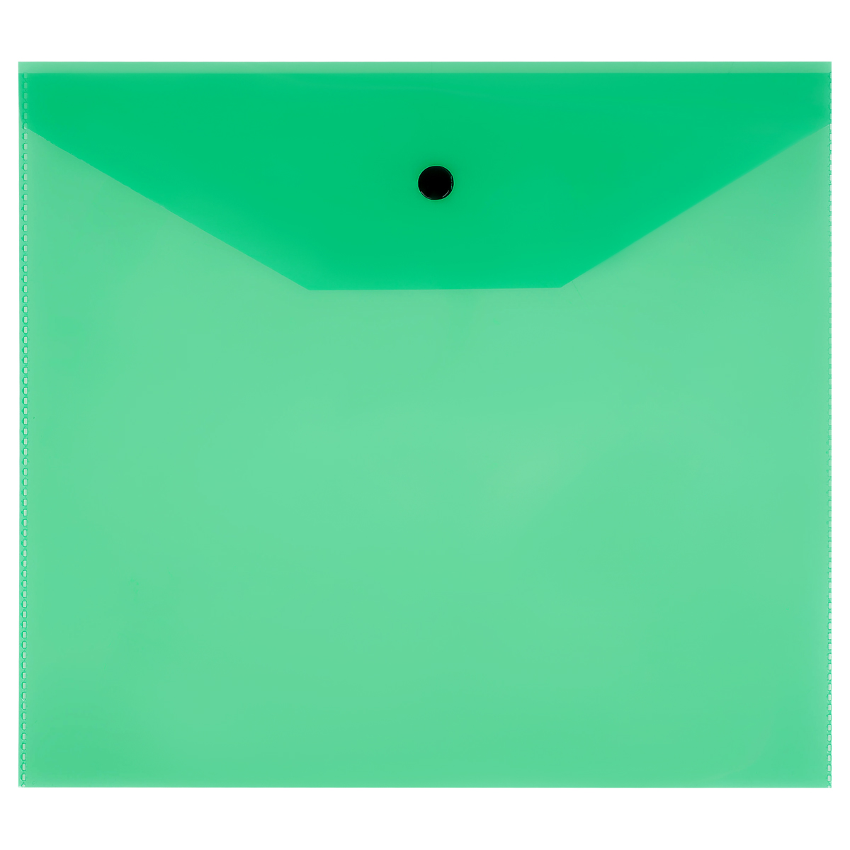 Папка-конверт на кнопке СТАММ А5+, 120мкм, пластик, прозрачная, зеленая оптом