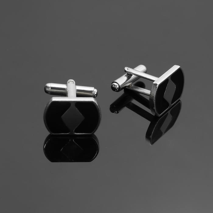 Запонки стальные "Геометрия" с эмалью, цвет чёрный в серебре оптом