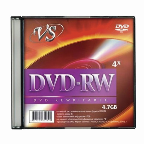 Диск DVD-RW, VS, 4,7 Gb, 4 x Slim Case, 1 штука, VSDVDRWSL01 оптом