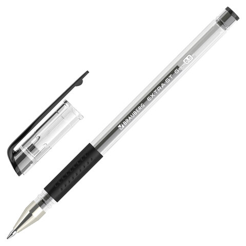 Ручка гелевая с грипом BRAUBERG "EXTRA GT", ЧЕРНАЯ, стандартный узел 0,5 мм, линия 0,35 мм, 143917 оптом