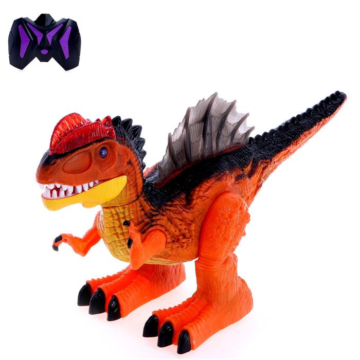 Динозавр радиоуправляемый T-Rex, двигает головой, работает от аккумулятора, цвет оранжевый оптом