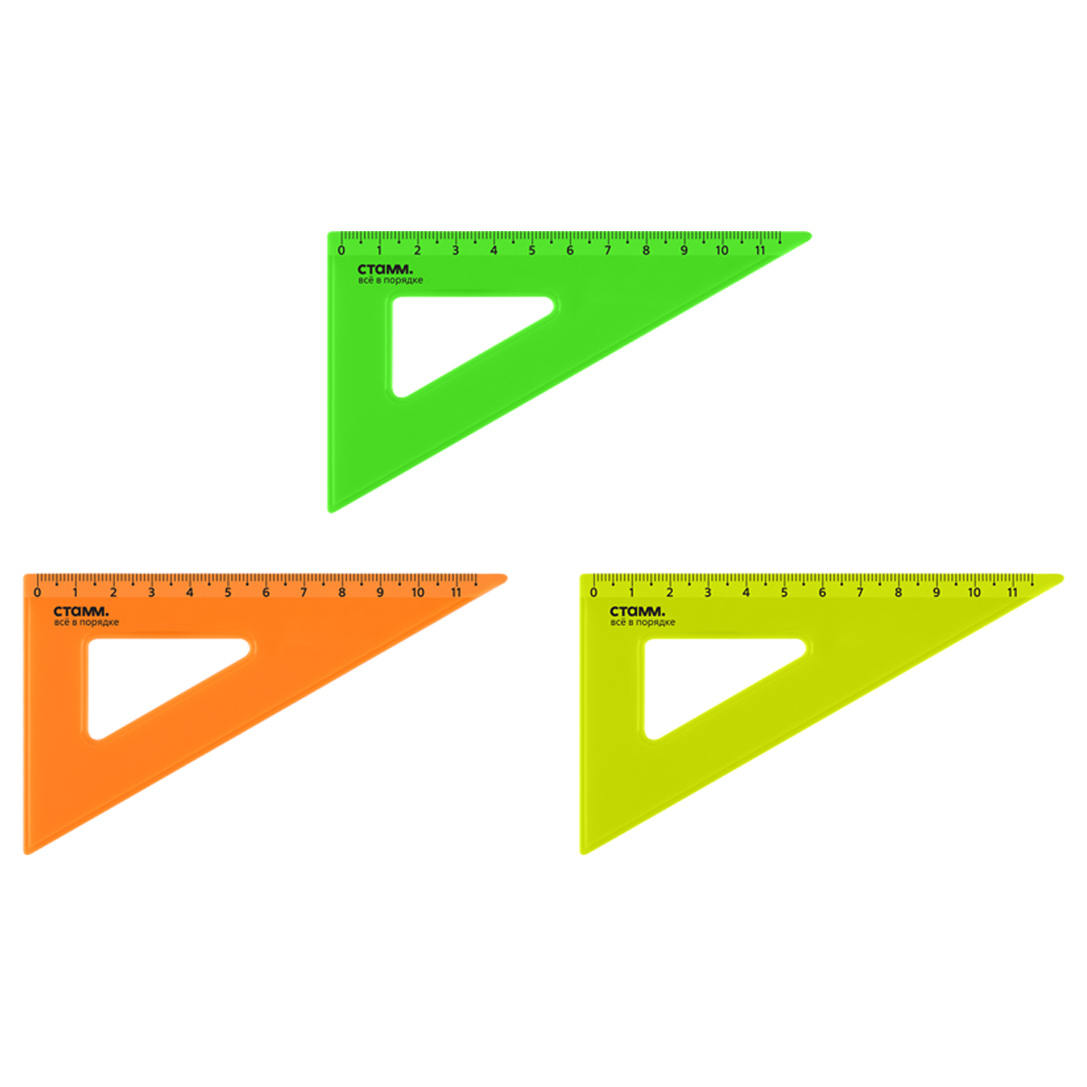 Треугольник 30`, 11см СТАММ, пластиковый, прозрачный, неоновые цвета, ассорти оптом