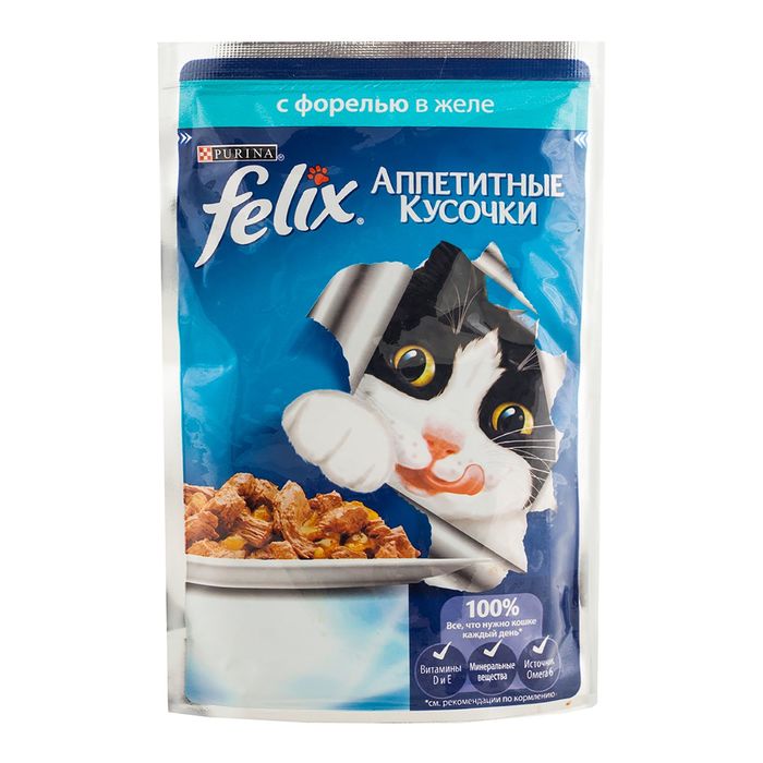 Влажный корм FELIX AGAIL для кошек, форель в желе, пауч, 85 г оптом