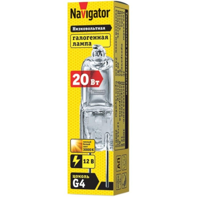 Лампа галогенная Navigator JC 20Вт clear G4 12В 2000h 94210 оптом