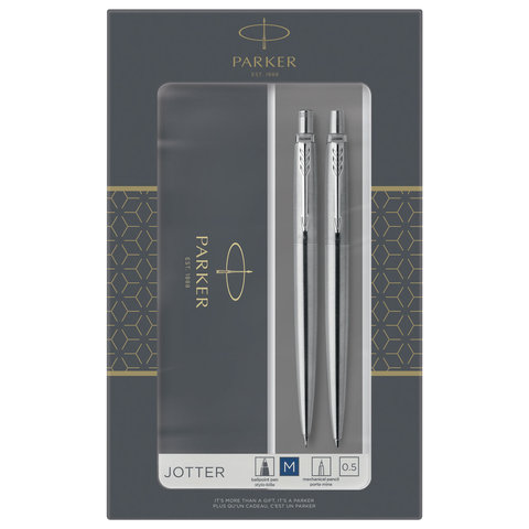 Набор PARKER "Jotter Stainless Steel CT": шариковая ручка синяя и механический карандаш, 2093256 оптом