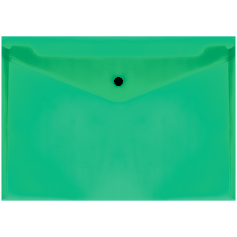 Папка-конверт на кнопке СТАММ А4, 150мкм, пластик, прозрачная, зеленая оптом
