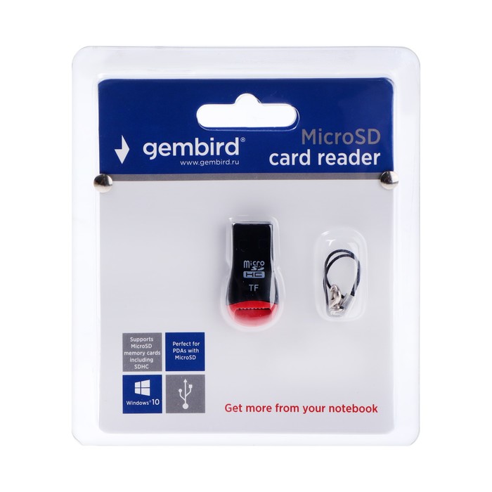 Кард-ридер Gembird FD2-MSD-1, USB/Micro SD, чёрный оптом