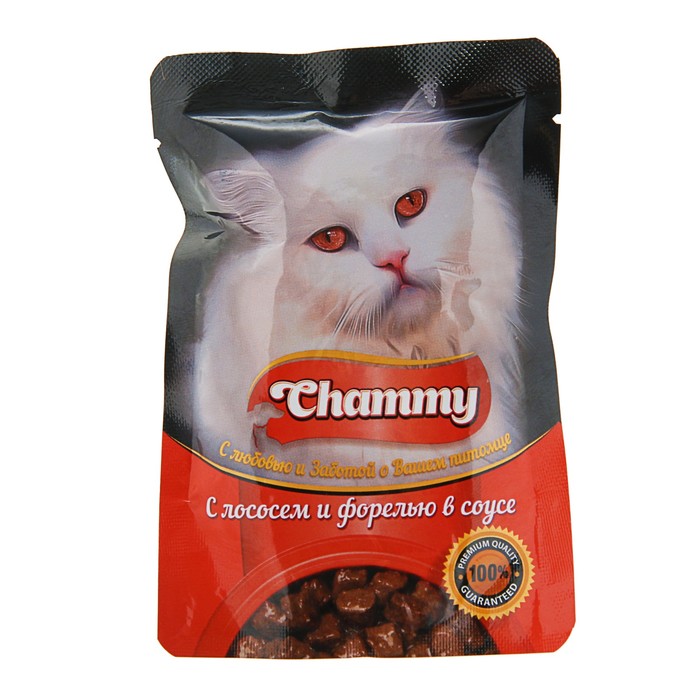 Влажный корм Chammy для кошек, лосось/форель в соусе, пауч, 85 г оптом