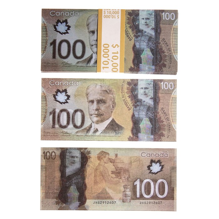 Пачка купюр 100 канадских долларов оптом